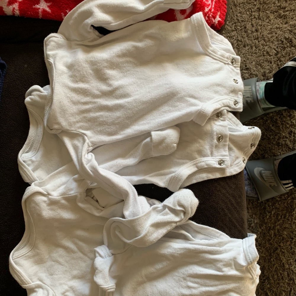 4 newborn onesies with hand covers